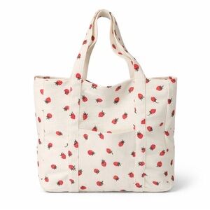 Strawberry Print Cream Tote Bag